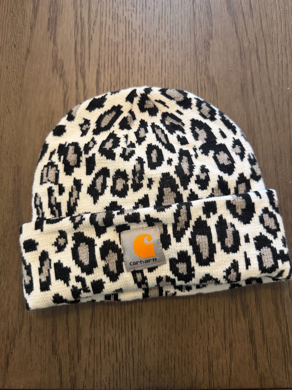 Carhartt Leopard Jacquard Cuffed Beanie - Cream, Black, Taupe little to no wear
